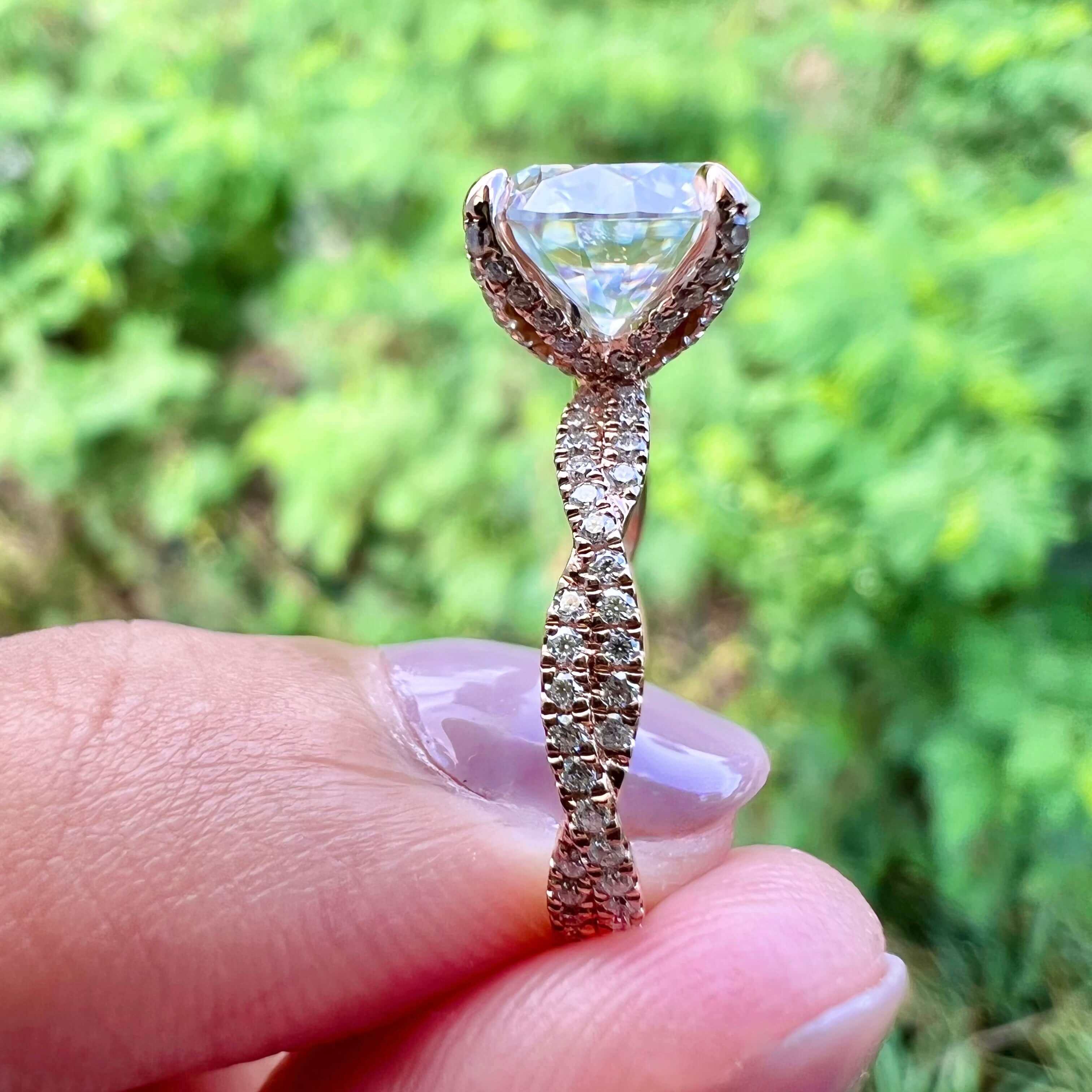 4.11 CT Round Cut Twisted Pave Moissanite Engagement Ring - crownmoissanite