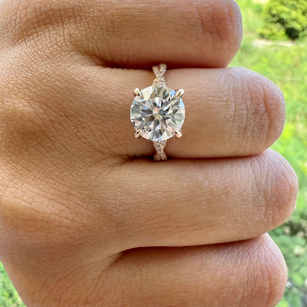4.11 CT Round Cut Twisted Pave Moissanite Engagement Ring - crownmoissanite