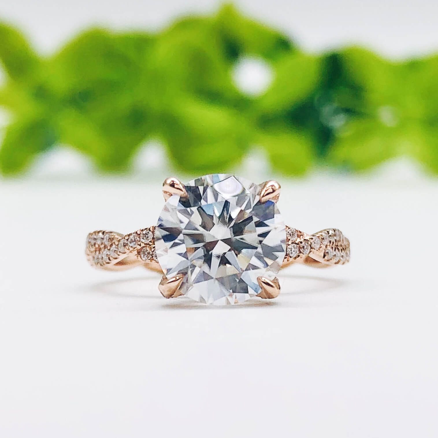4.11 CT Round Cut Twisted Pave Moissanite Engagement Ring - crownmoissanite
