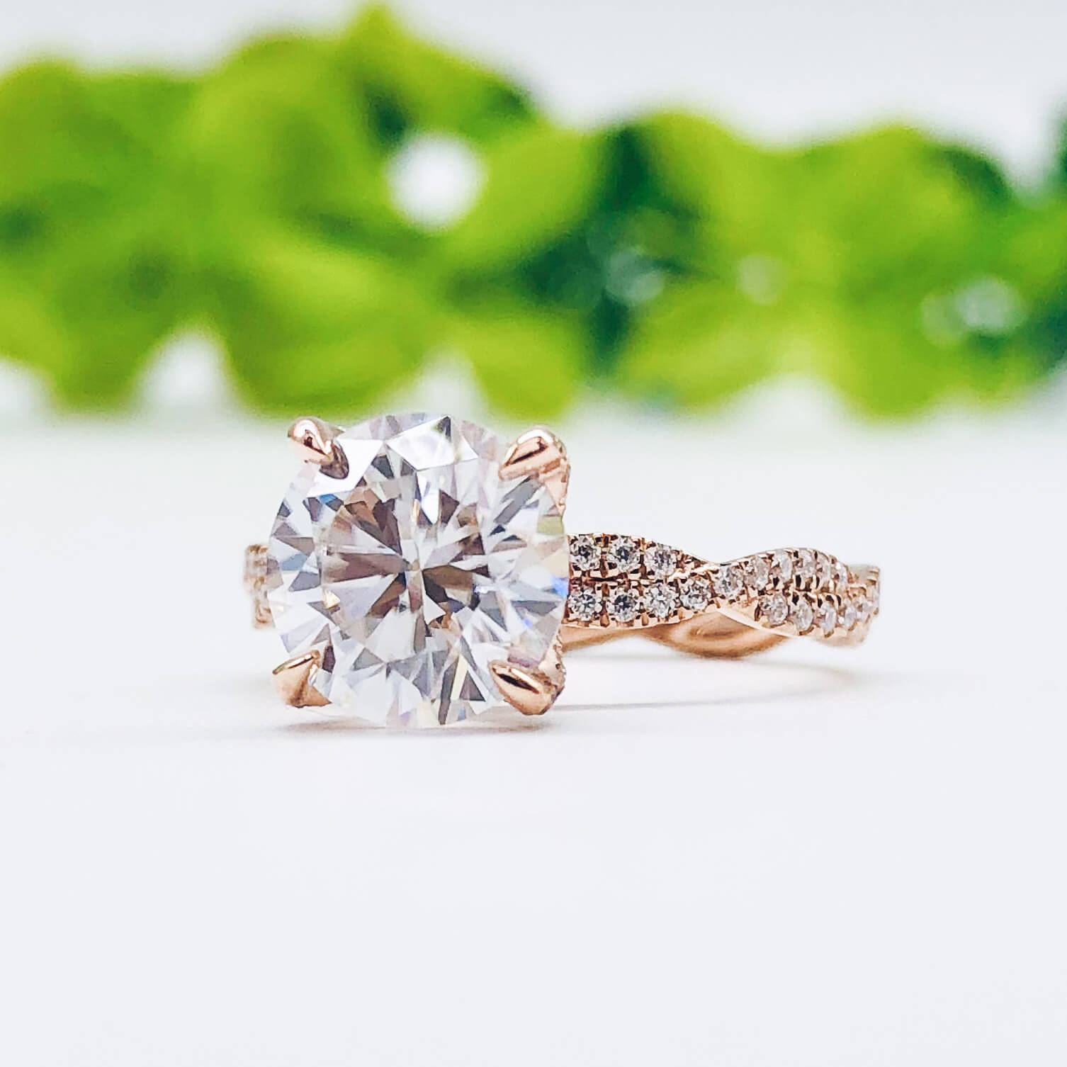 4.11 CT Round Cut Twisted Pave Moissanite Engagement Ring - crownmoissanite