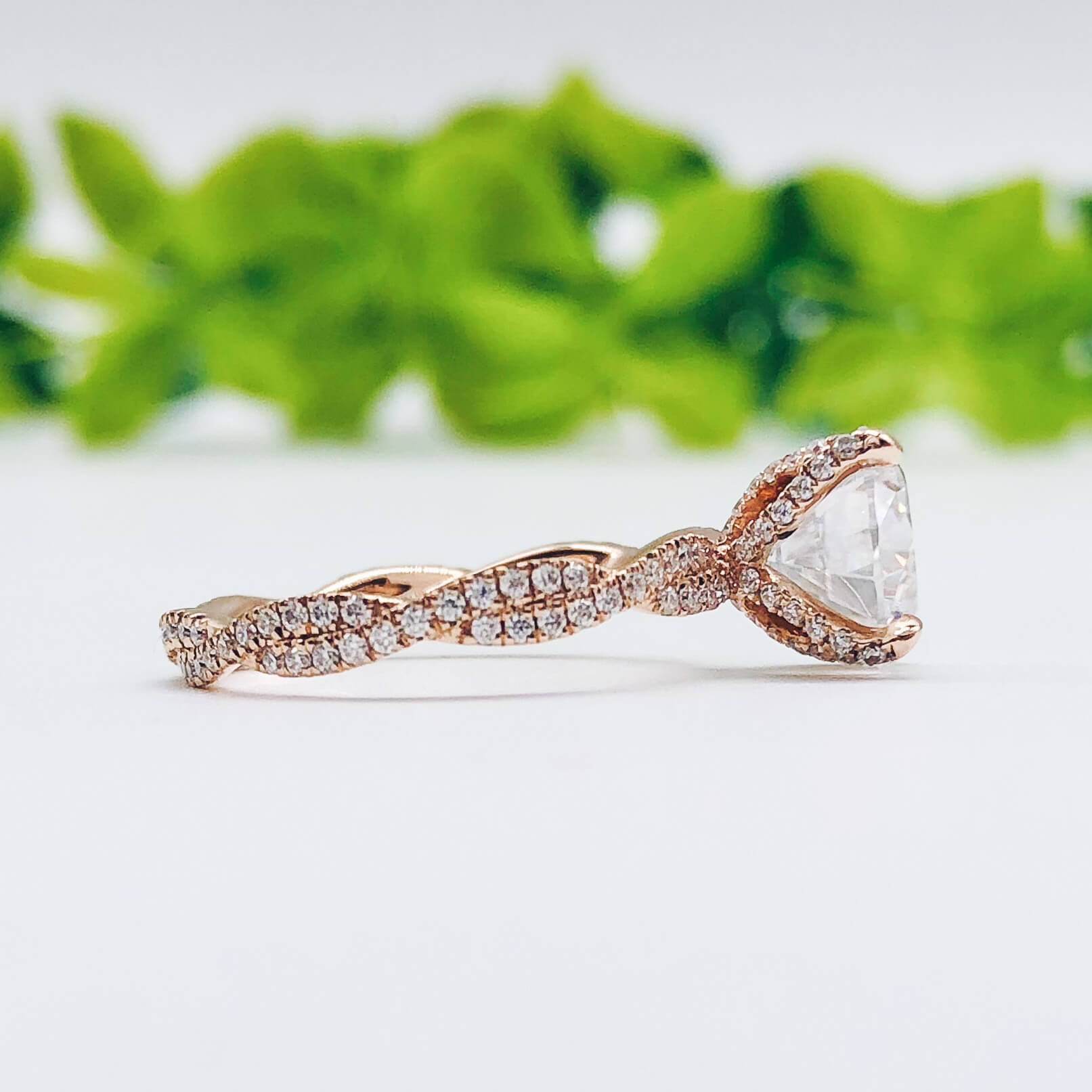 4.11 CT Round Cut Twisted Pave Moissanite Engagement Ring - crownmoissanite