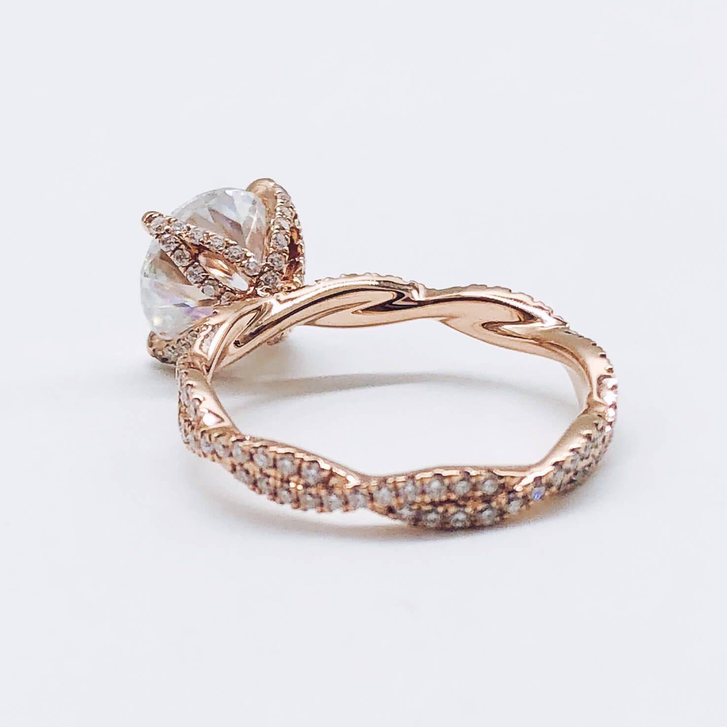 4.11 CT Round Cut Twisted Pave Moissanite Engagement Ring - crownmoissanite