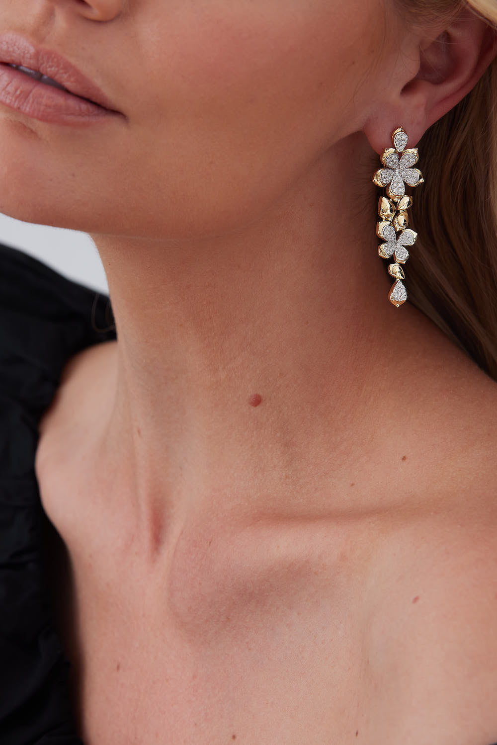 2.17 TCW Round Moissanite Diamond Flower Drop Earrings - crownmoissanite