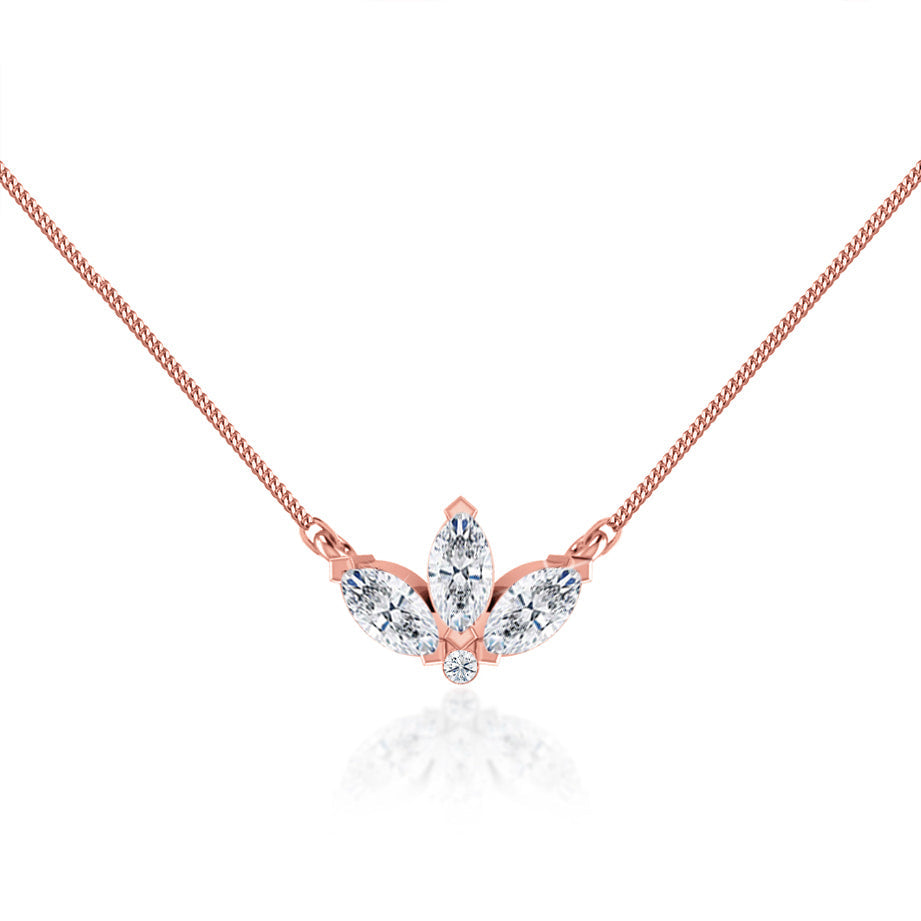0.32 TCW Round & Marquise Moissanite Diamond Petal Style Necklace - crownmoissanite