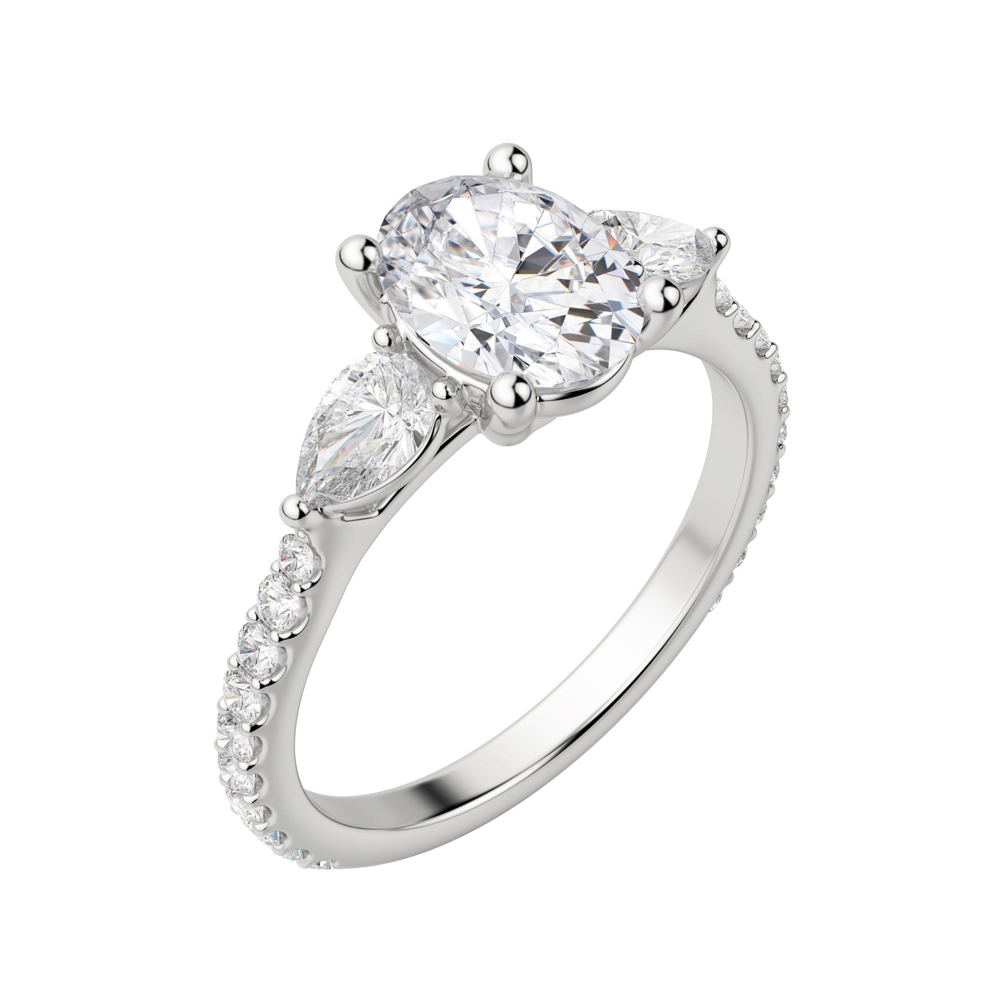 2.10 CT Oval Shaped Moissanite Three Stones Engagement Ring - crownmoissanite
