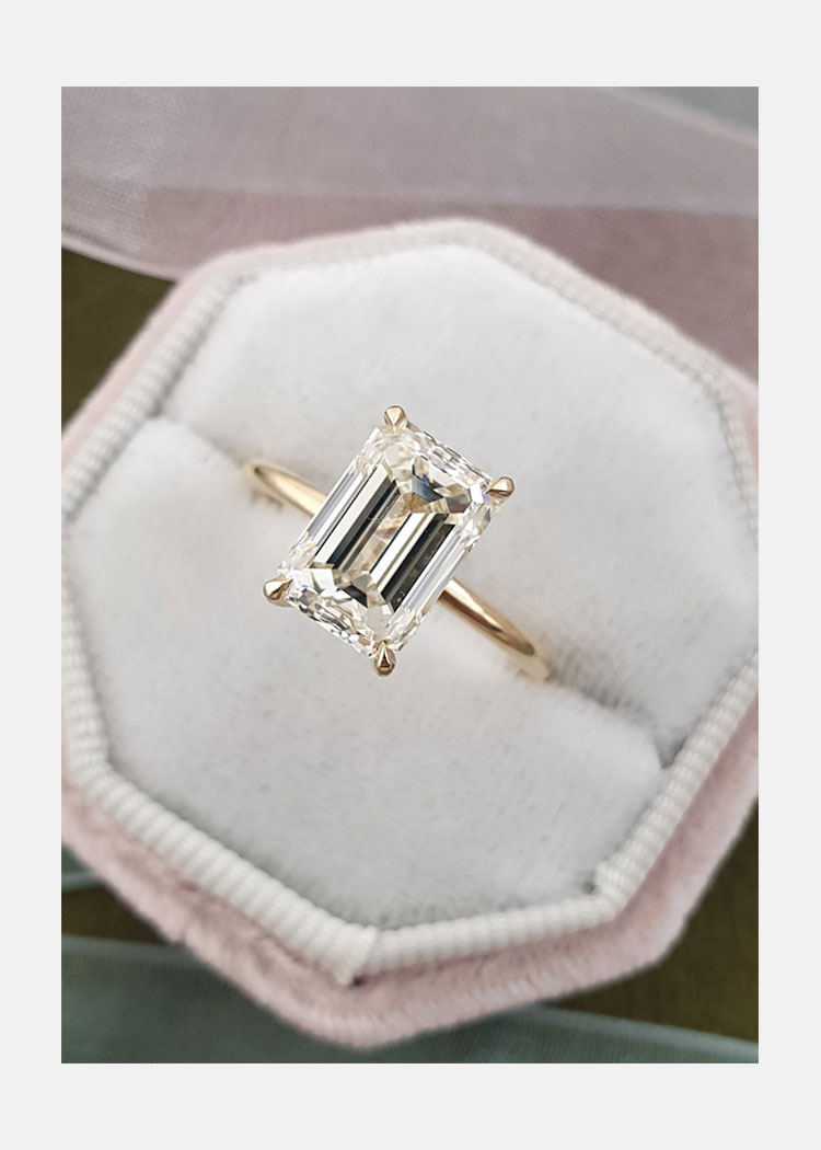 2.0 CT Emerald Shaped Moissanite Hidden Halo Engagement Ring - crownmoissanite