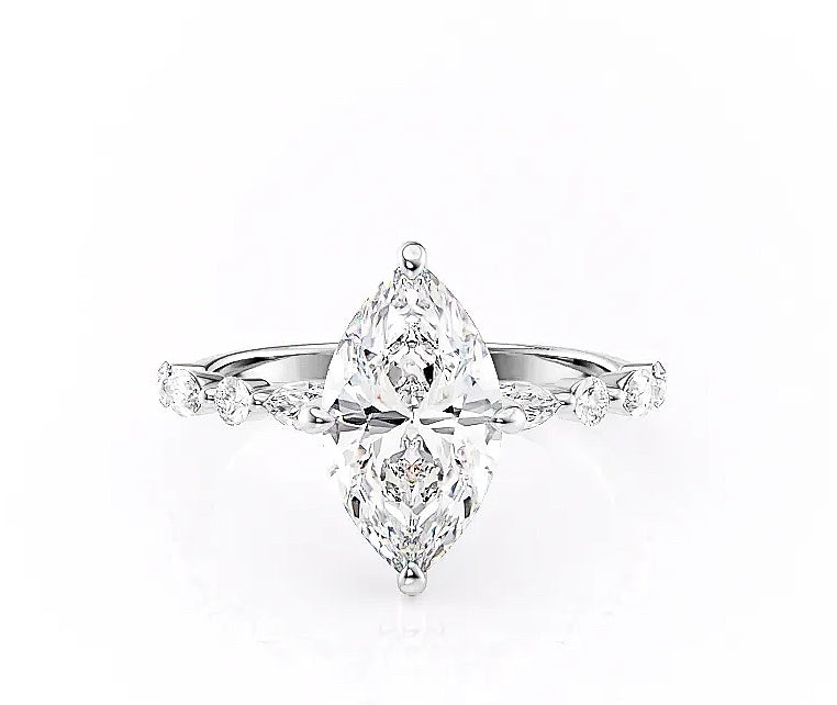 1.58 CT Marquise Cut Solitaire Pave Setting Moissanite Engagement Ring - crownmoissanite