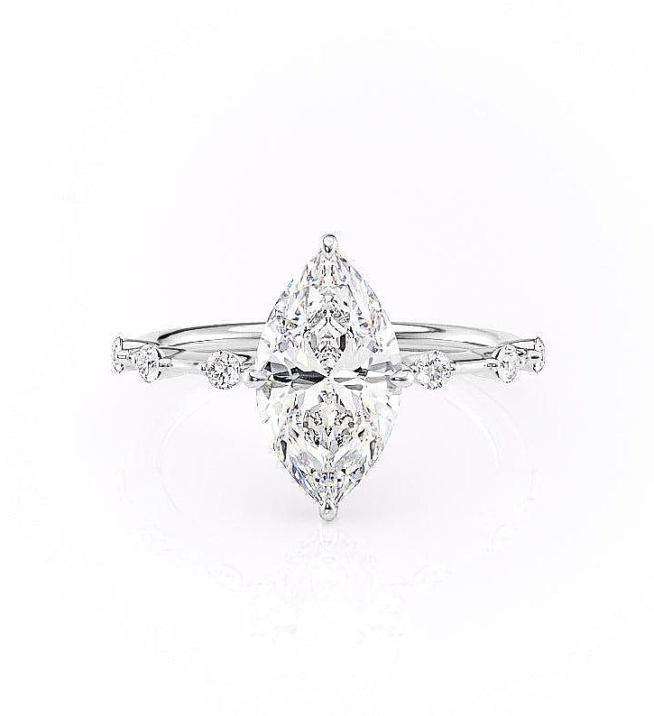 1.58 CT Marquise Cut Solitaire Dainty Engagement Ring With Hidden Halo Setting - crownmoissanite