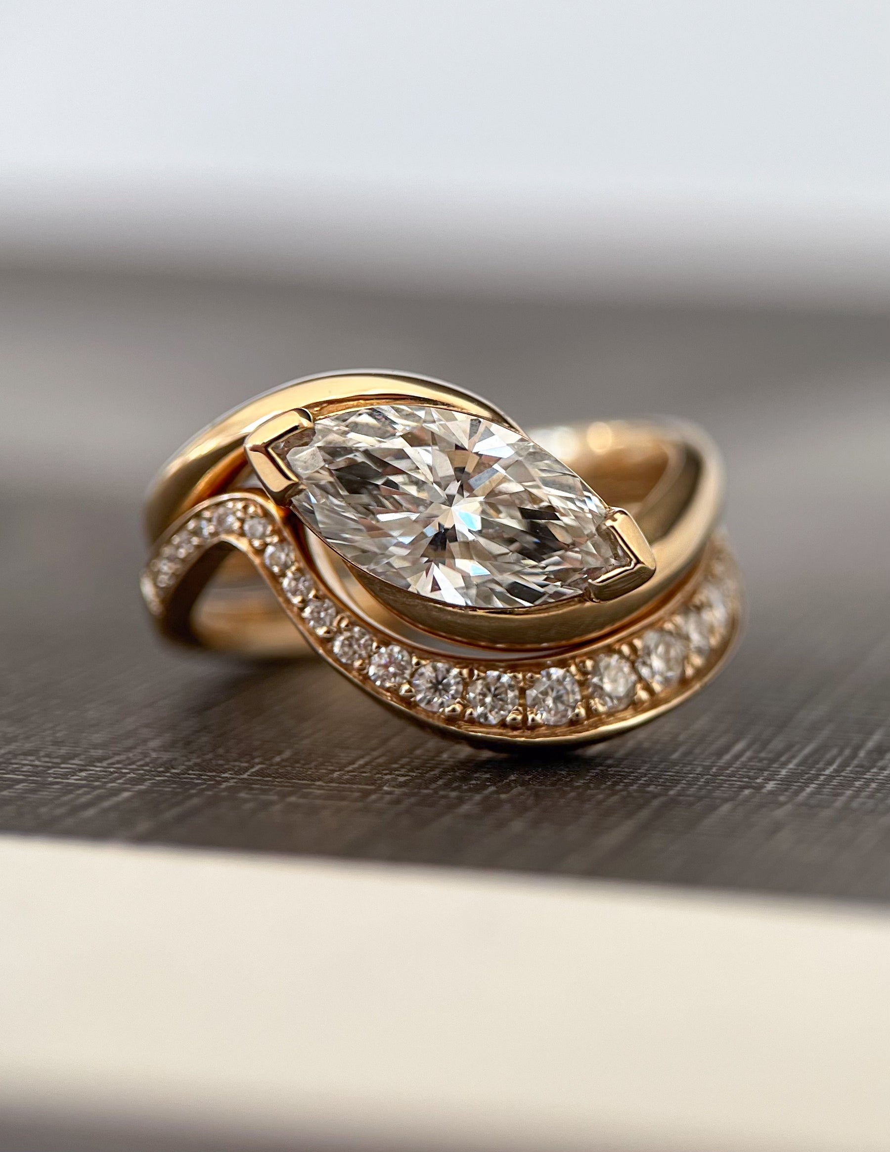 1.0 - 2.0 CT Marquise Cut Moissanite Solitaire Setting Bridal Set