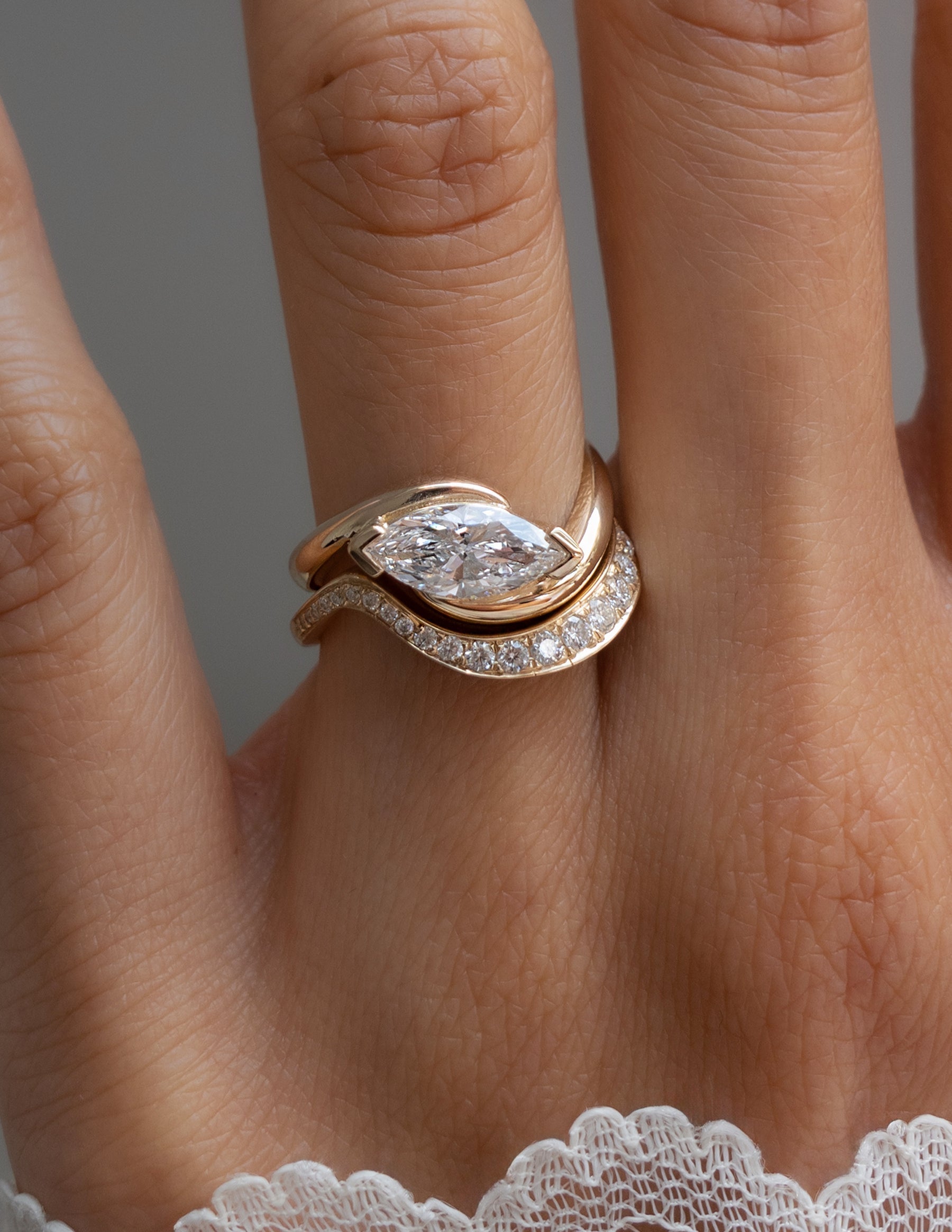 1.0 - 2.0 CT Marquise Cut Moissanite Solitaire Setting Bridal Set