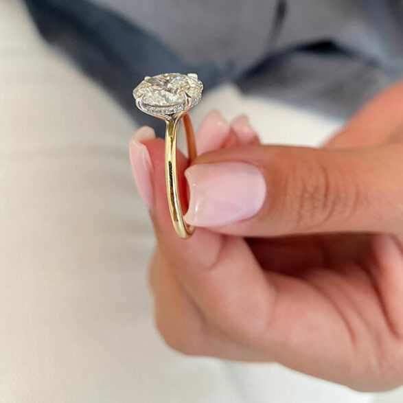 2.72 CT Oval Solitaire & Hidden Halo Moissanite Engagement Ring - crownmoissanite