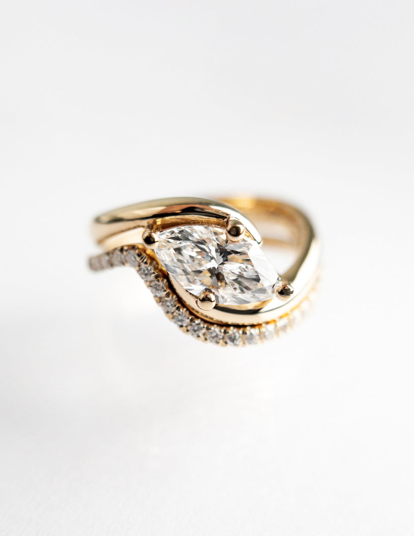 1.0 CT - 2.0 CT Marquise Moissanite Solitaire Setting Diamond Bridal Set