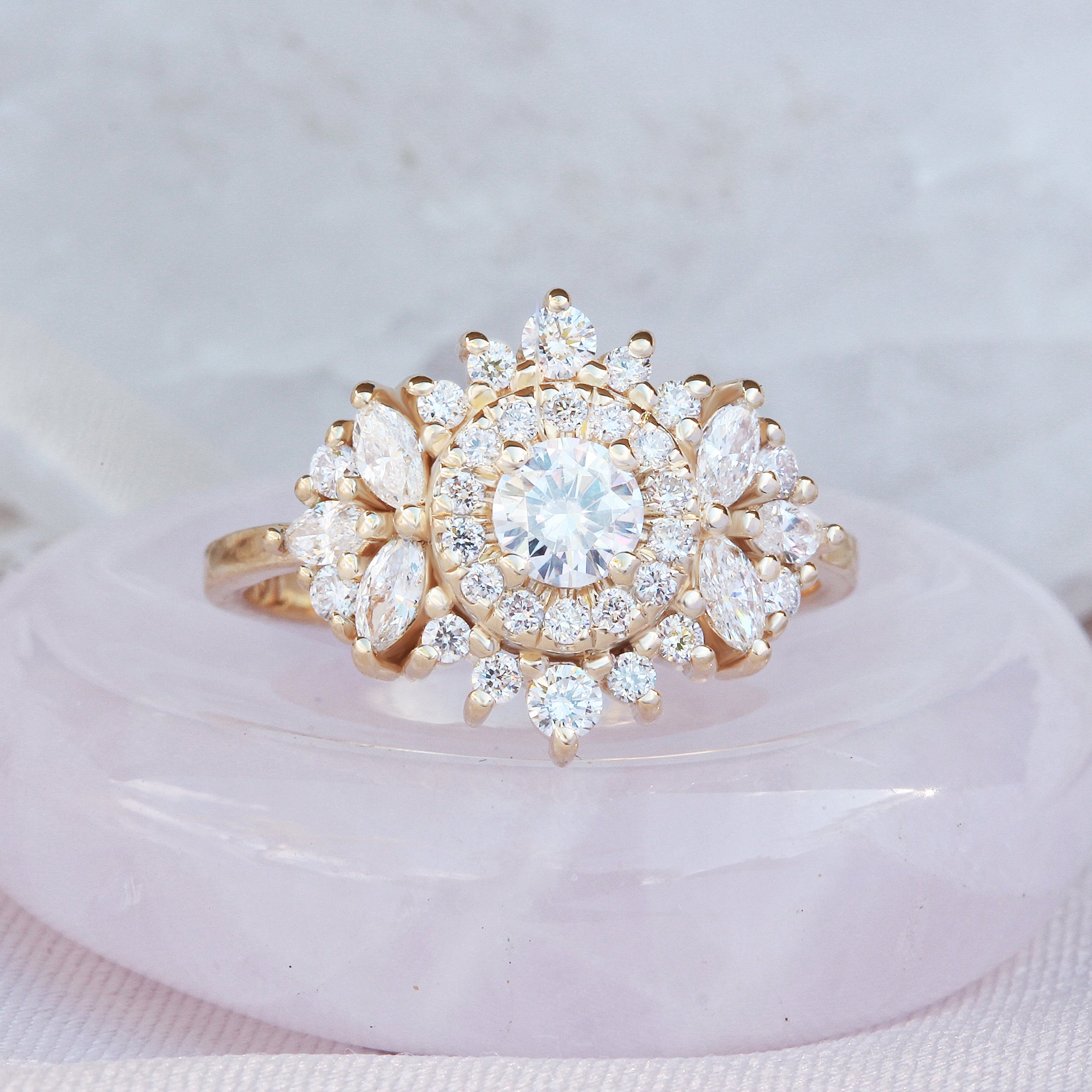 0.30 CT Round Moissanite Double Halo Engagement Ring