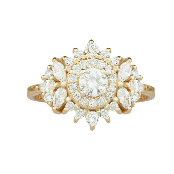 0.30 CT Round Moissanite Double Halo Engagement Ring