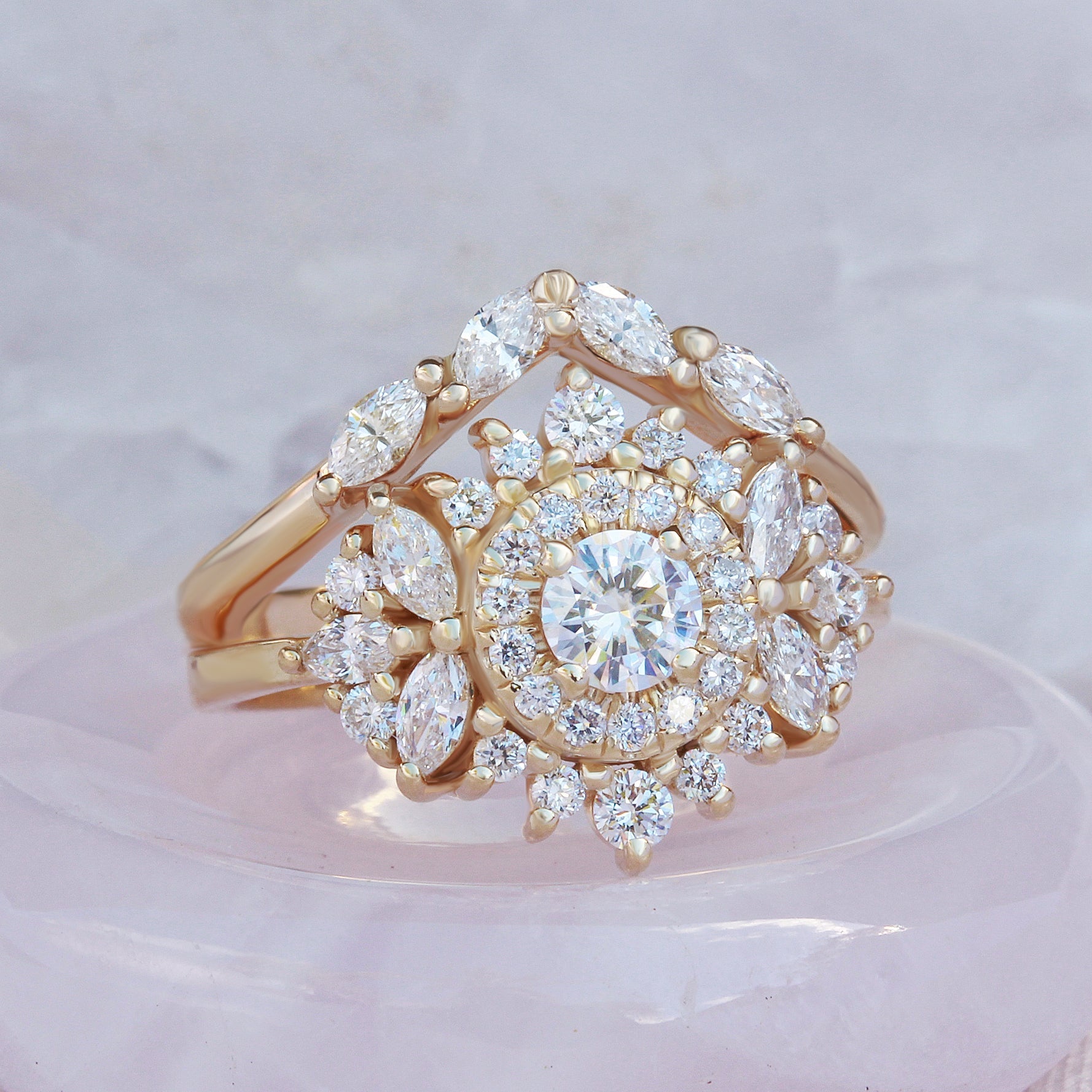 0.30 CT Round Moissanite Double Halo Engagement Ring