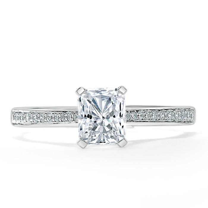 0.75 CT Radiant Cut Solitaire Hidden Halo/ Pave Setting Moissanite Engagement Ring - crownmoissanite