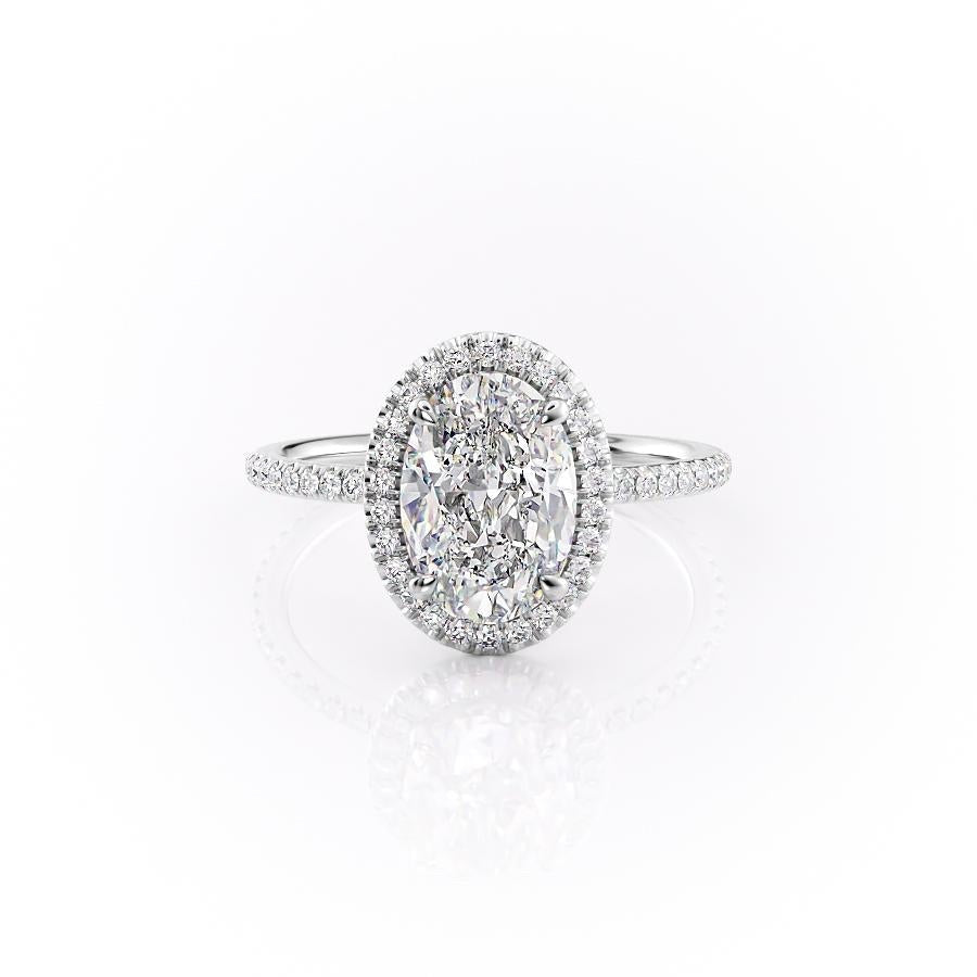 2.10 CT Oval Cut Halo Moissanite Engagement Ring - crownmoissanite