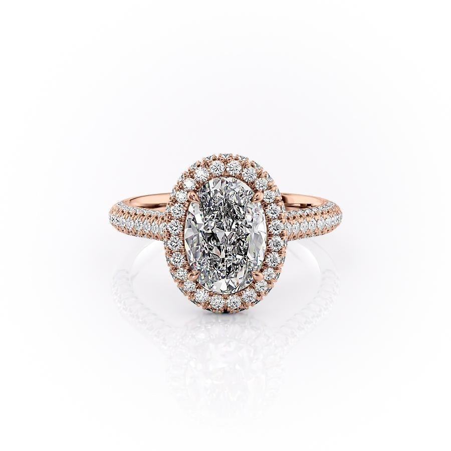 2.10 CT Oval Cut Halo Triple Pave Setting Moissanite Engagement Ring - crownmoissanite