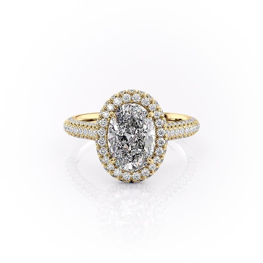 2.10 CT Oval Cut Halo Triple Pave Setting Moissanite Engagement Ring - crownmoissanite