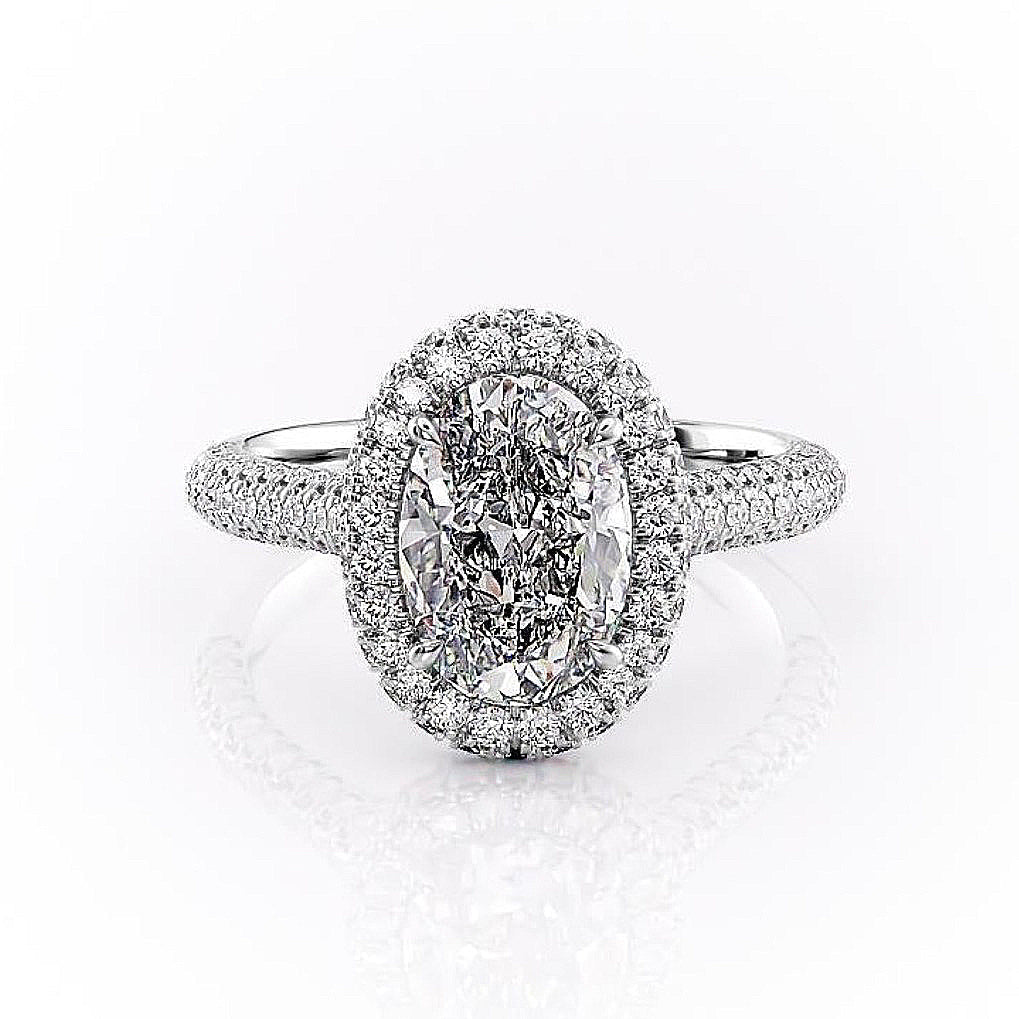 2.10 CT Oval Cut Halo Triple Pave Setting Moissanite Engagement Ring - crownmoissanite