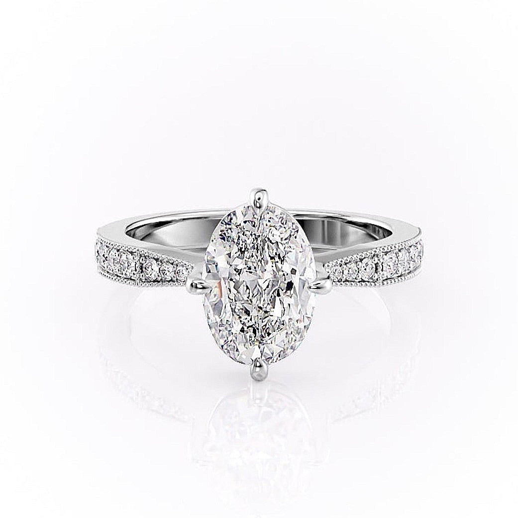 2.10 Oval Solitaire Channel Pave Setting Moissanite Engagement Ring - crownmoissanite