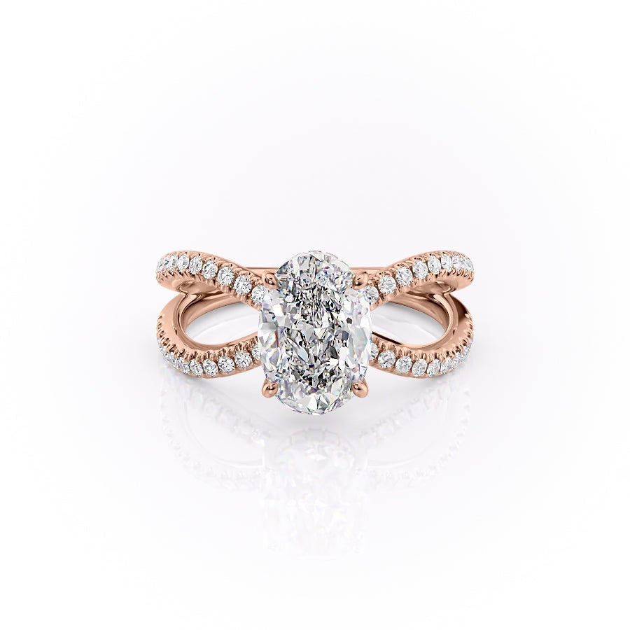 1.91 Oval Cut Solitaire Unique Pave Setting Moissanite Engagement Ring - crownmoissanite
