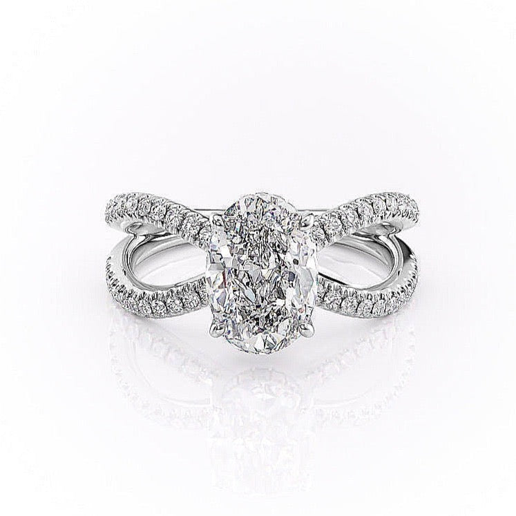 1.91 Oval Cut Solitaire Unique Pave Setting Moissanite Engagement Ring - crownmoissanite