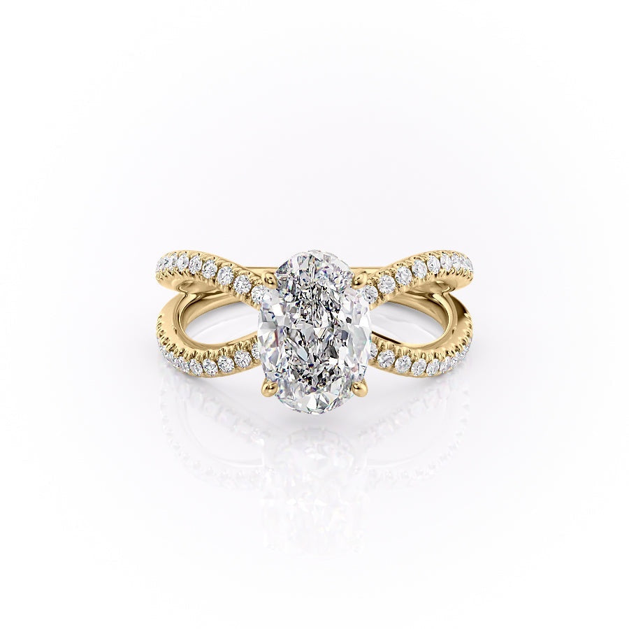1.91 Oval Cut Solitaire Unique Pave Setting Moissanite Engagement Ring - crownmoissanite