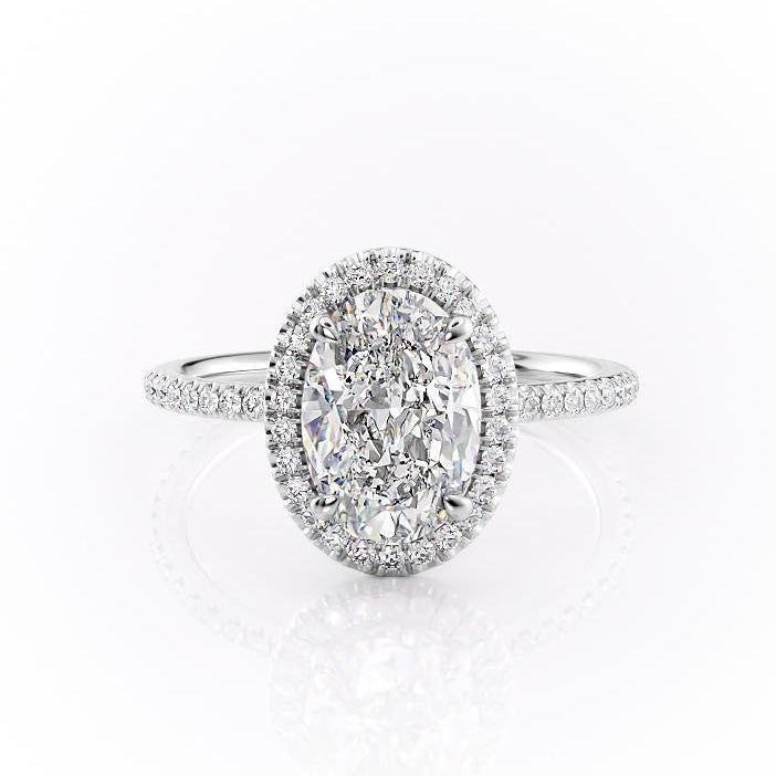 2.10 Oval Cut Halo Style Moissanite Engagement Ring - crownmoissanite