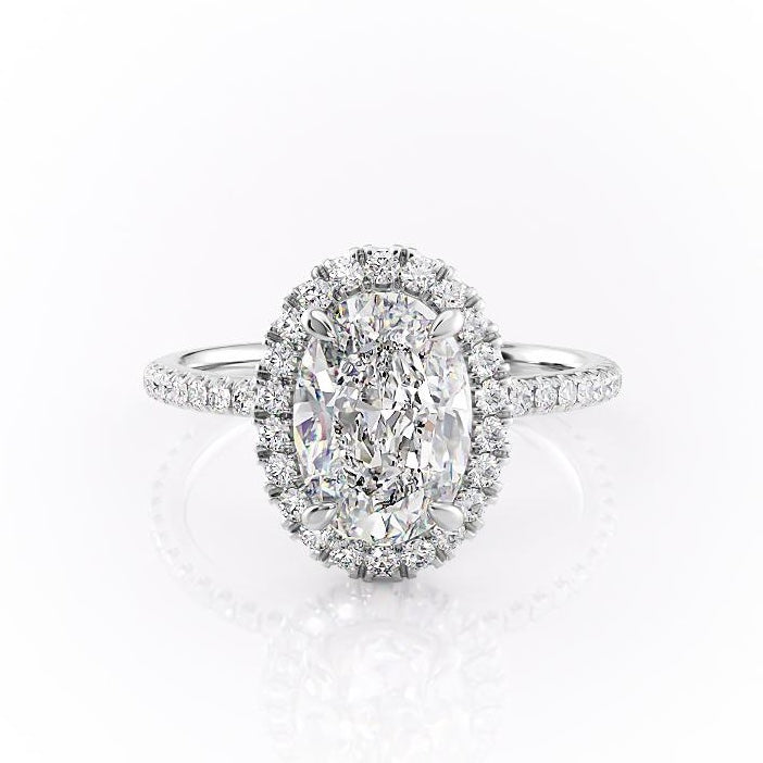 2.10 CT Oval Shaped Moissanite Halo Engagement Ring - crownmoissanite