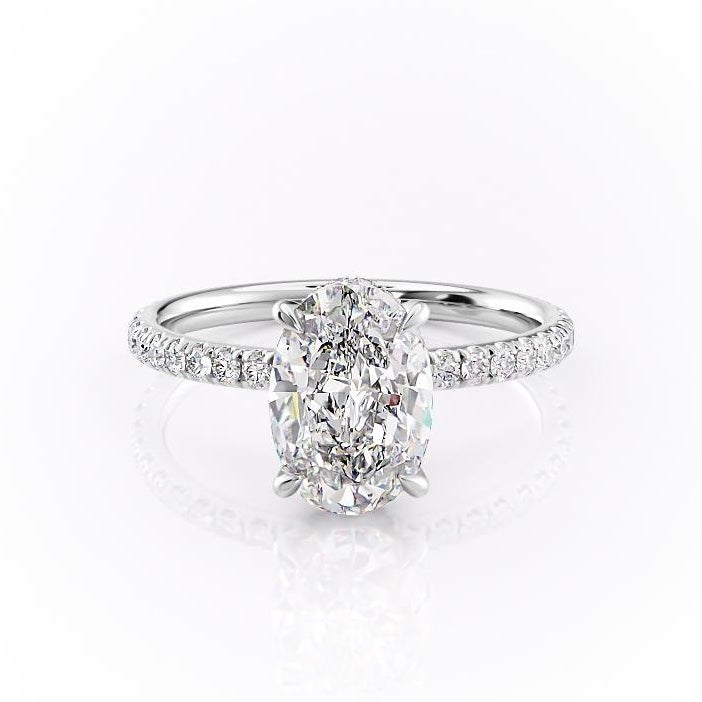 2.10 CT Oval Cut Solitaire Pave Setting Moissanite Engagement Ring - crownmoissanite