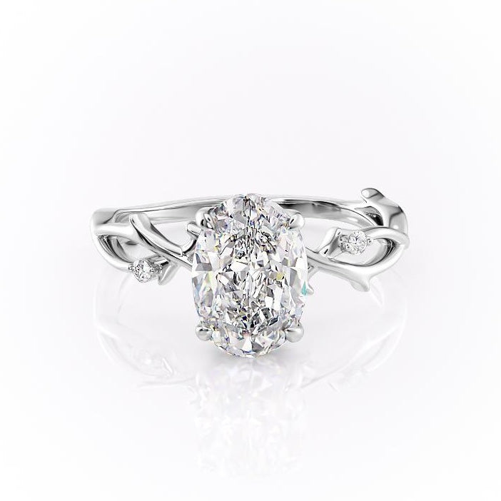 2.72 CT Oval Solitaire Twig Pave Setting Moissanite Engagement Ring - crownmoissanite