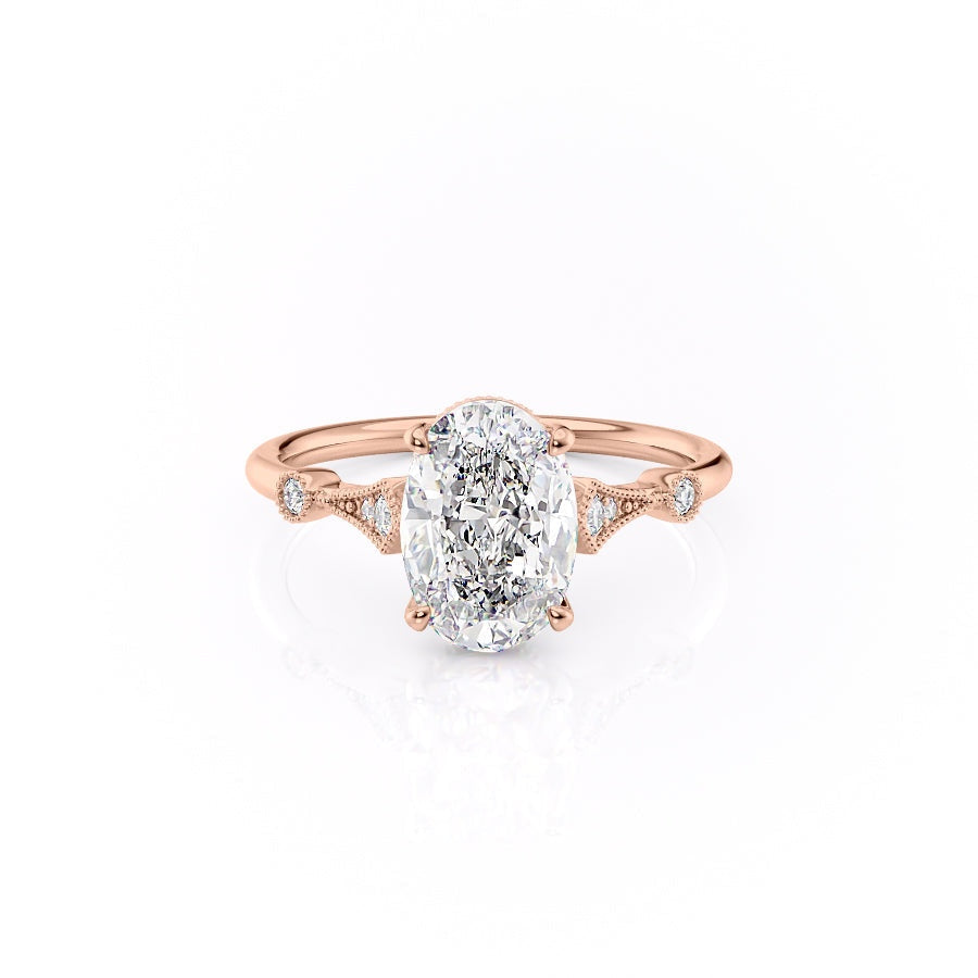 1.91 CT Oval Cut Solitaire Milgrain Pave Set Moissanite Engagement Ring - crownmoissanite