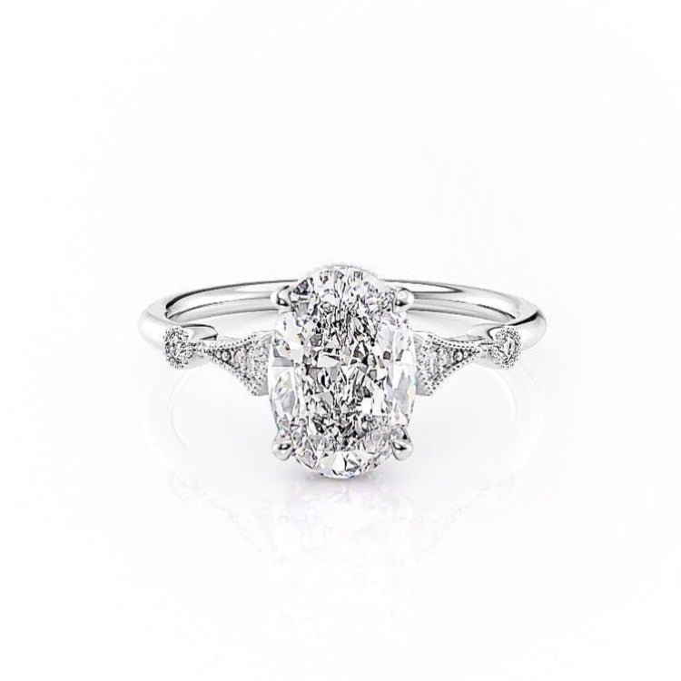 1.91 CT Oval Cut Solitaire Milgrain Pave Set Moissanite Engagement Ring - crownmoissanite