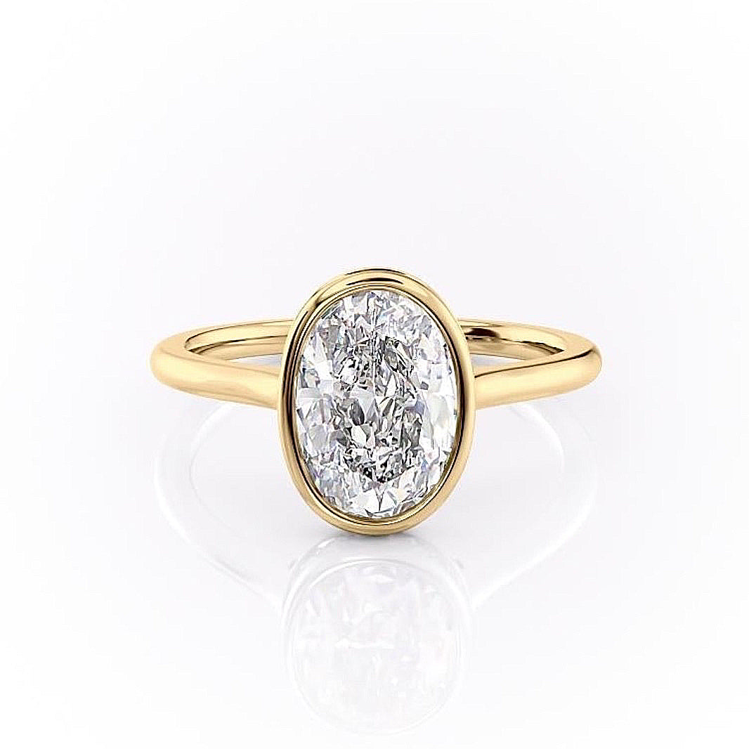 2.10 CT Oval Shaped Moissanite Bezel Hidden Halo Engagement Ring - crownmoissanite