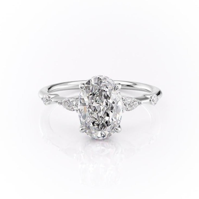 2.10 CT Oval Cut Hidden Halo Dainty Style Moissanite Engagement Ring - crownmoissanite