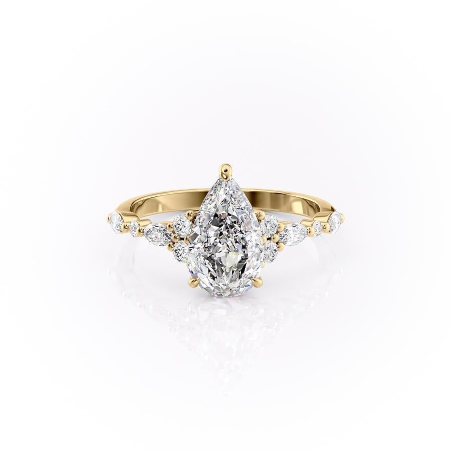 2.0 CT Pear Cut Cluster Moissanite Engagement Ring - crownmoissanite