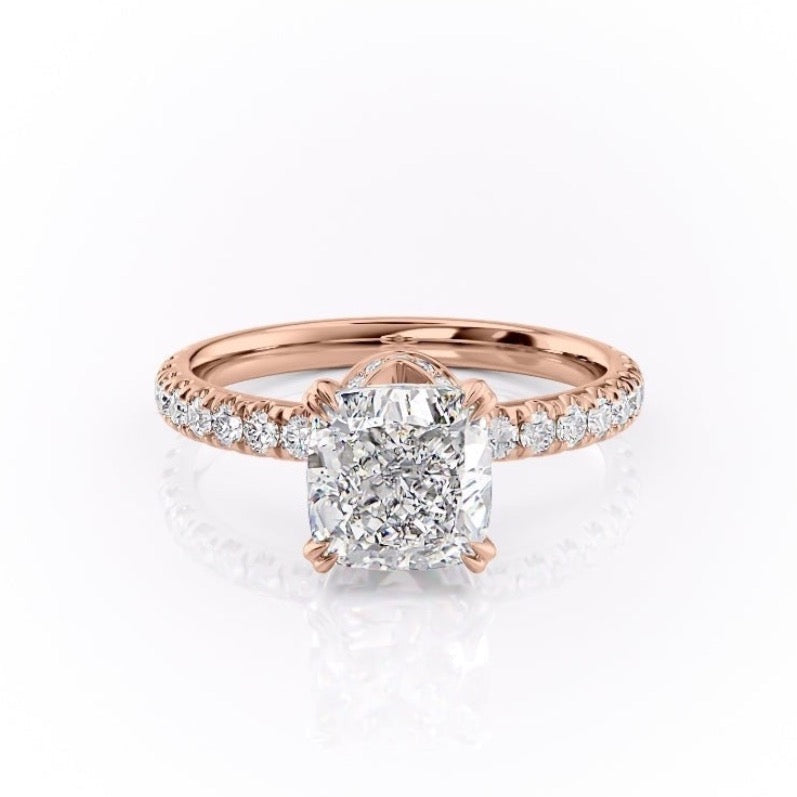 2.15 CT Cushion Cut Pave Moissanite Engagement Ring - crownmoissanite