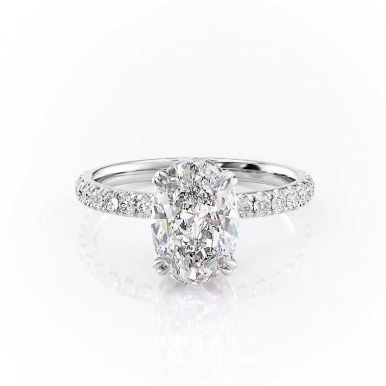 2.10 CT Oval Cut Hidden Halo Pave Setting Moissanite Engagement Ring - crownmoissanite