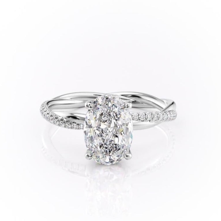 2.10 Oval Solitaire & Twisted Pave Setting Moissanite Engagement Ring - crownmoissanite