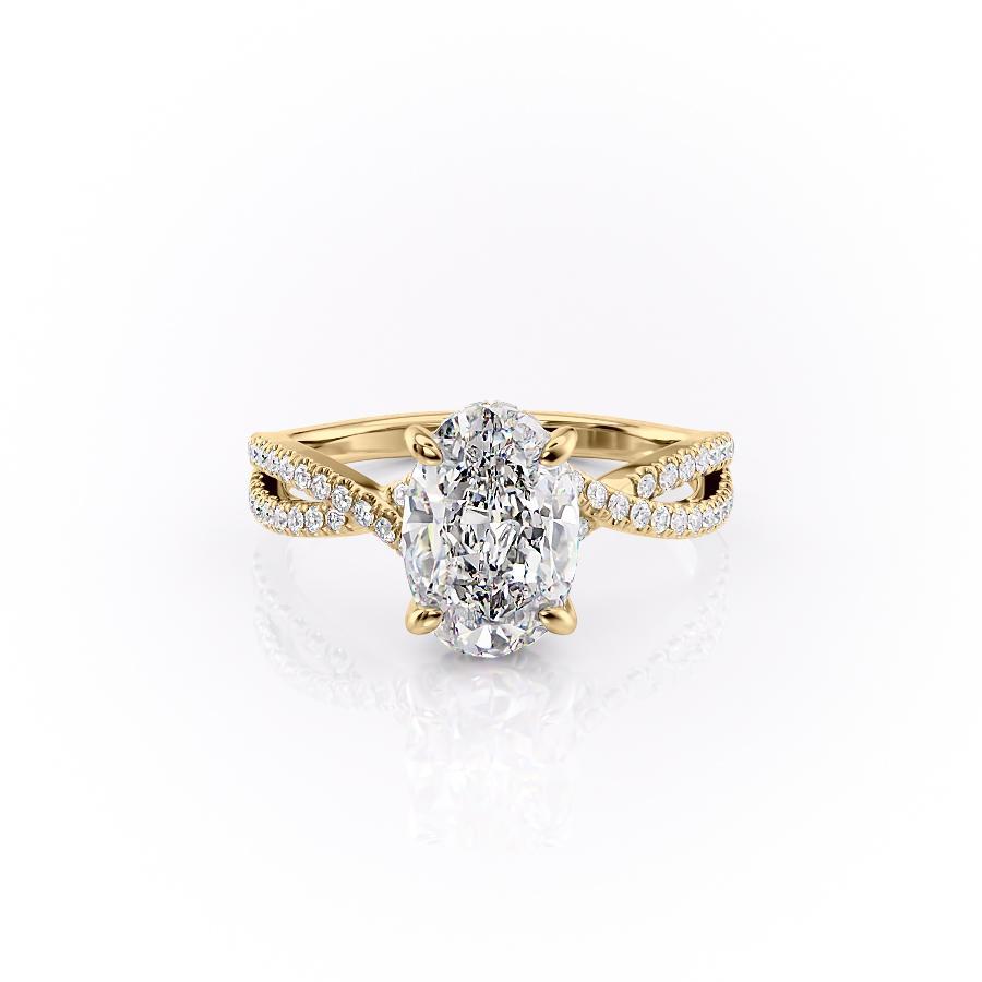 2.10 CT Oval Solitaire Cross Over Pave Set Moissanite Engagement Ring - crownmoissanite
