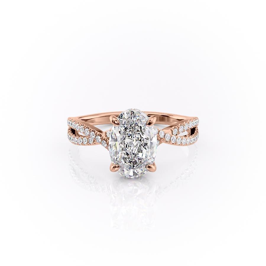 2.10 CT Oval Solitaire Cross Over Pave Set Moissanite Engagement Ring - crownmoissanite