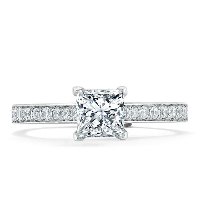 1.0 CT Princess Cut Solitaire Channel Pave Setting Moissanite Engagement Ring - crownmoissanite