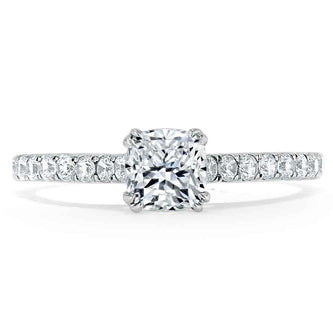 0.75 CT Cushion Cut Solitaire Moissanite Engagement Ring With Pave Setting - crownmoissanite