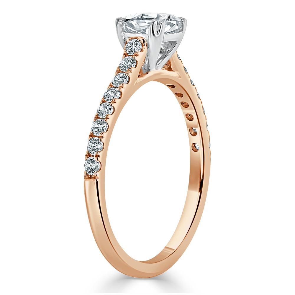 0.75 CT Cushion Cut Solitaire Moissanite Engagement Ring With Pave Setting - crownmoissanite