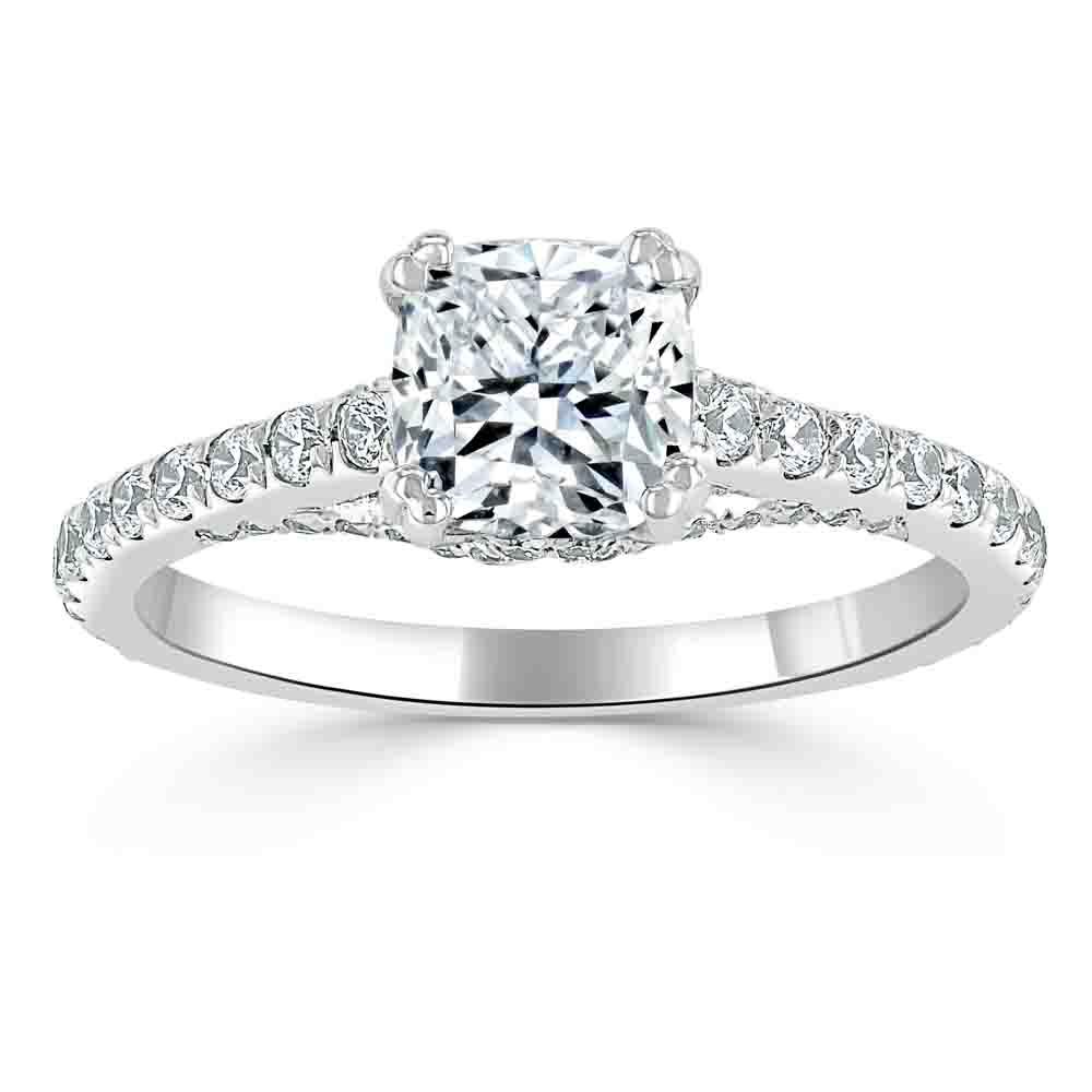 1.0 CT Cushion Cut Hidden Halo Pave Moissanite Engagement Ring - crownmoissanite