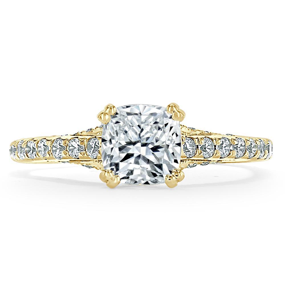 1.0 CT Cushion Cut Hidden Halo Pave Moissanite Engagement Ring - crownmoissanite