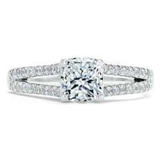 1.0 CT Cushion Cut Solitaire Split Shank Setting Moissanite Engagement Ring - crownmoissanite