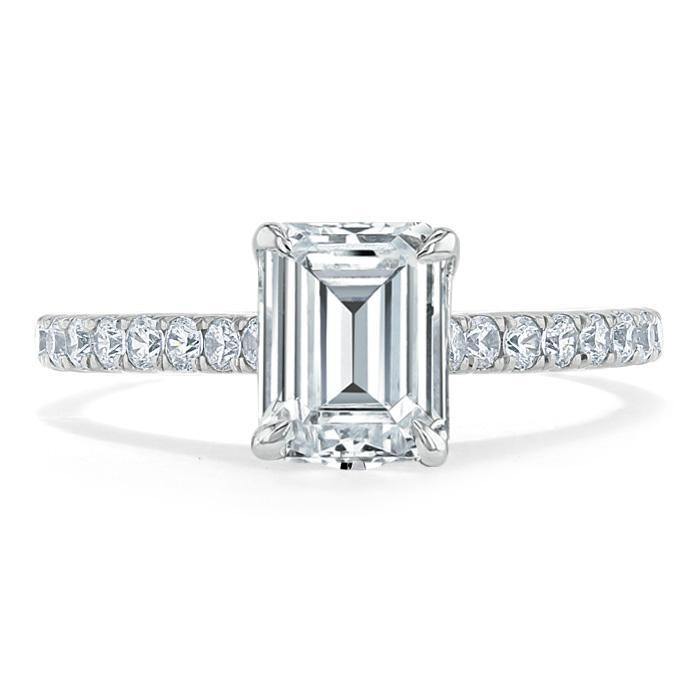 1.50 CT Emerald Cut Solitaire Pave Setting Moissanite Engagement Ring - crownmoissanite