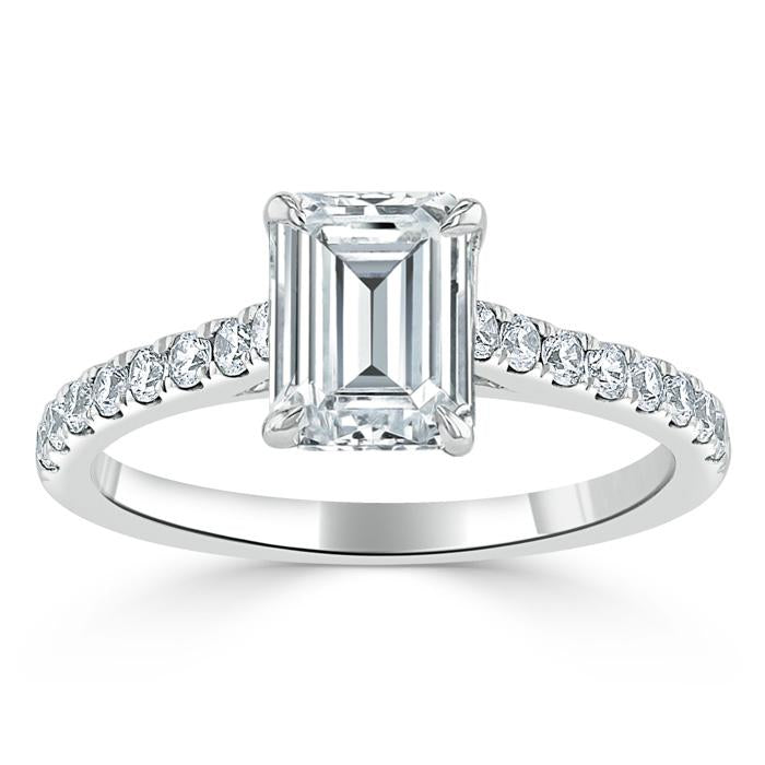 1.50 CT Emerald Cut Solitaire Pave Setting Moissanite Engagement Ring - crownmoissanite